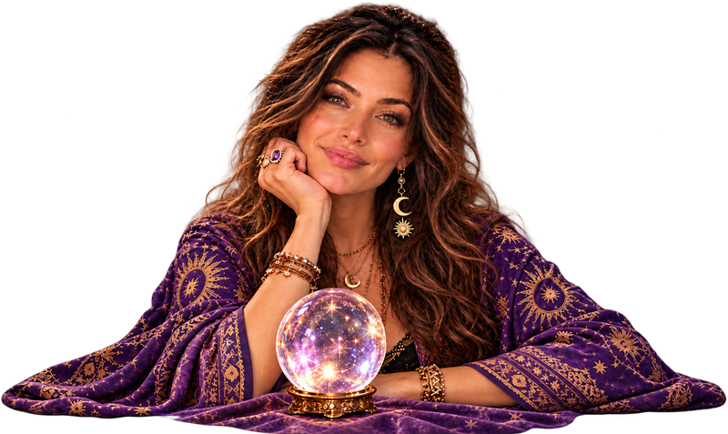 Psychic fortune teller with glass orb